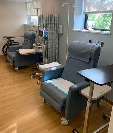 Photo of seats in treatment room for infusion therapies